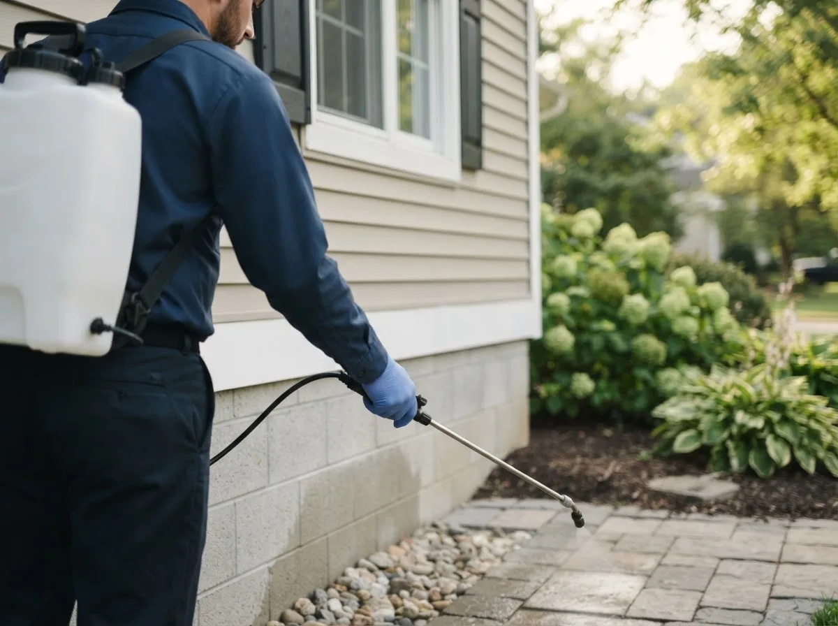 Pest control technician inspecting a home in Millrift, PA